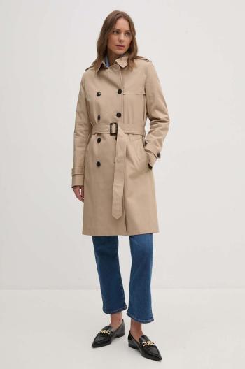 Trenčkot Tommy Hilfiger dámsky, béžová farba, prechodný, dvojradový, WW0WW42133