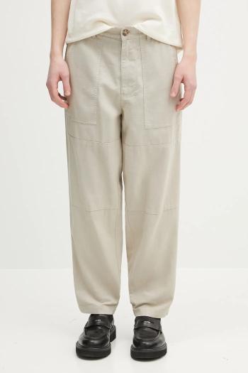 Ľanové nohavice Barbour Barbour Natural Linen Blend Trouser béžová farba, rovný strih, MTR0763