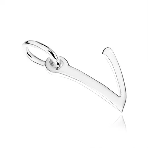 Plochý strieborný prívesok 925, veľké písmeno "V", hladký povrch