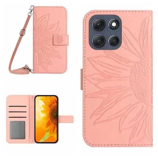 ART SUNFLOWER Peňaženkový obal so šnúrkou pre Motorola Moto G86 5G ružový