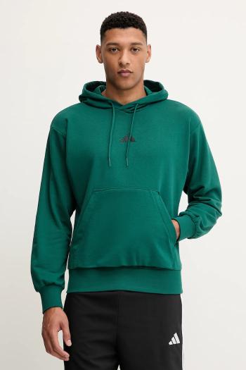 Mikina adidas Feelcozy zelená farba, s kapucňou, jednofarebná, JE3841