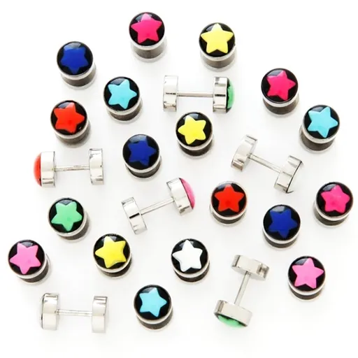 Falošný plug - čierne pozadie, farebná hviezda - Farba piercing: Zelená