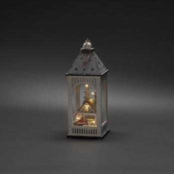 Drevený LED lampáš DOMČEK, biela, 29 x 11 cm