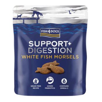 FISH4DOGS Maškrty pre psov SUPPORT+ podpora trávenia biela ryba s prebiotikami 225 g