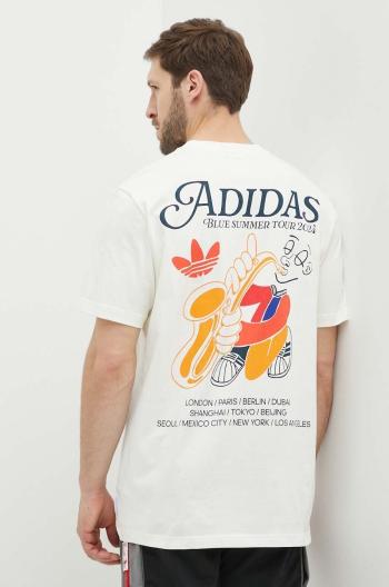 Bavlnené tričko adidas Originals pánske, béžová farba, s potlačou, IS2937