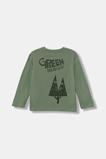 Detská bavlnená košeľa s dlhým rukávom United Colors of Benetton zelená farba, jednofarebná, 3I1XG10KR