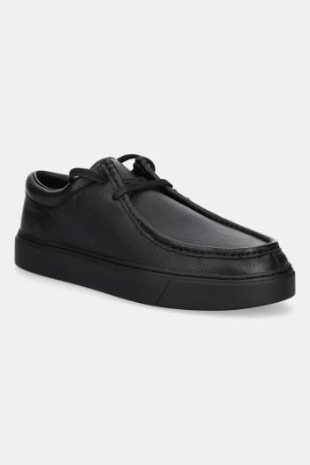 Kožené mokasíny Calvin Klein HYBRID APRON LACE UP LTH čierna farba, HM0HM01893