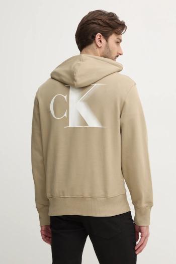 Bavlnená mikina Calvin Klein Jeans pánska, zelená farba, s kapucňou, s potlačou, J30J327476