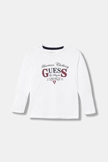 Detská bavlnená košeľa s dlhým rukávom Guess biela farba, s potlačou, N5YI21 K8HM4