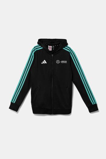 Detská mikina adidas Performance MER DNA čierna farba, s kapucňou, s potlačou, JV5435
