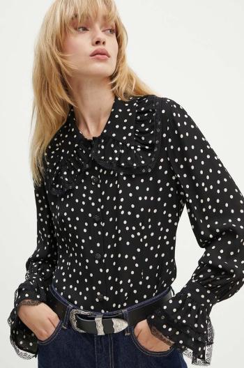 Košeľa The Kooples dámska, čierna farba, regular, s klasickým golierom, FCCL29005K