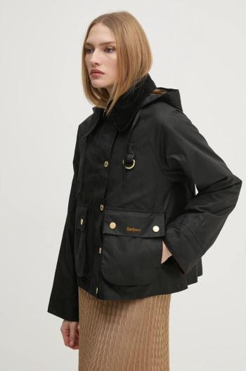 Bunda Barbour Reighton Wax dámska, čierna farba, prechodná, oversize, LWX1397