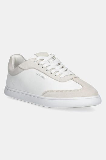 Kožené tenisky Calvin Klein CUPSOLE LACE UP - LTH SUE MIX biela farba, HW0HW02435
