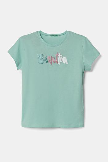 Detské bavlnené tričko United Colors of Benetton zelená farba, 3I1XC10MZ