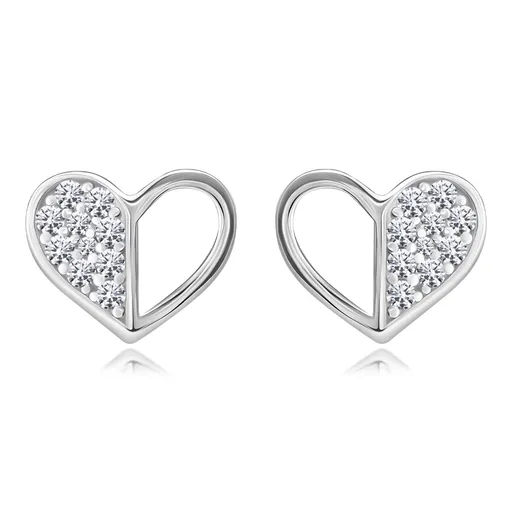 Náušnice v striebre 925 - srdce so zirkónovou polovicou, puzetky