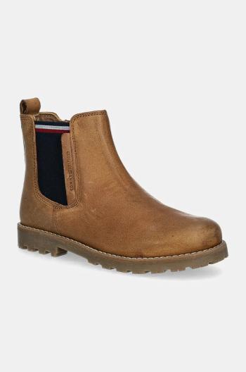 Detské zimné kožené topánky Tommy Hilfiger hnedá farba, T1X5-33700
