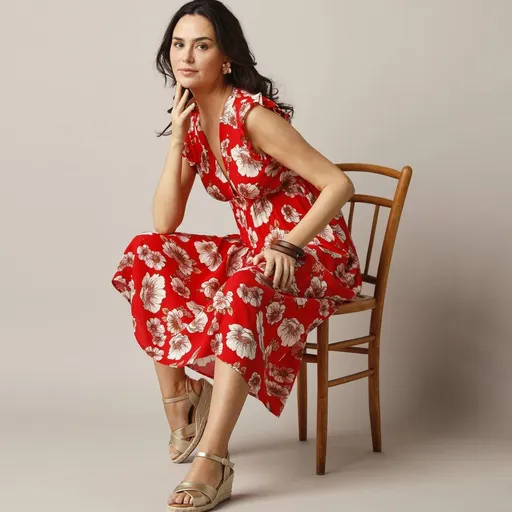 Dlhé šaty z krepónu s potlačou bez rukávov