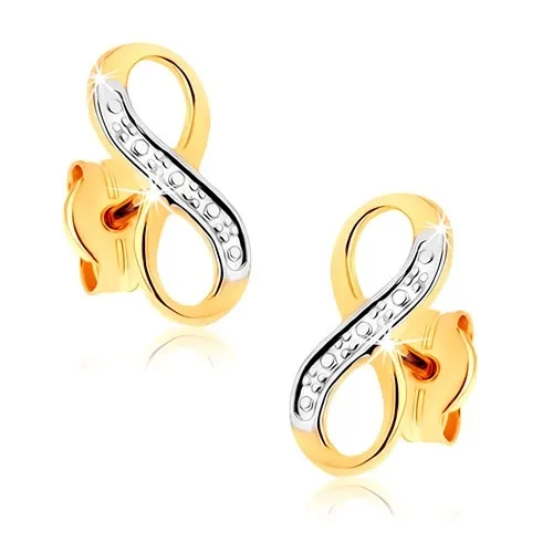 Zlaté 9K náušnice symbol nekonečna v dvojfarebnom prevedení