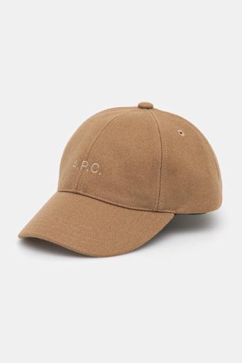 Vlnený šilt A.P.C. casquette charlie hnedá farba, jednofarebná, WOARV.M24069