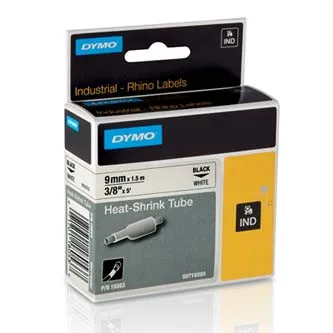 Dymo originál páska do tlačiarne štítkov, Dymo, 18053, S0718280, černý tlač/biely podklad, 1.5m, 9mm, RHINO plochá zmršťovacia bu