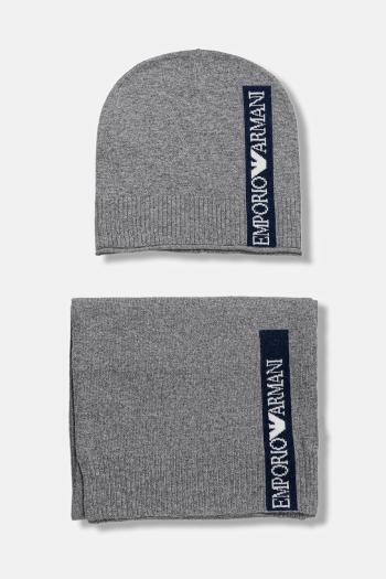 Detská čiapka a šál z vlnenej zmesi Emporio Armani šedá farba, EB000811 AF17340