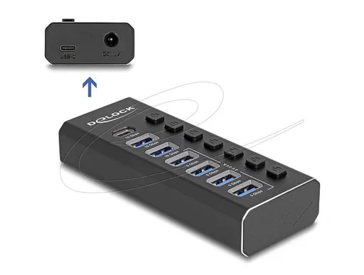 Delock 7portový USB hub so 4 portami 10 Gb/sa 4 portami pre rýchle nabíjanie s prepínačom a osvetlením