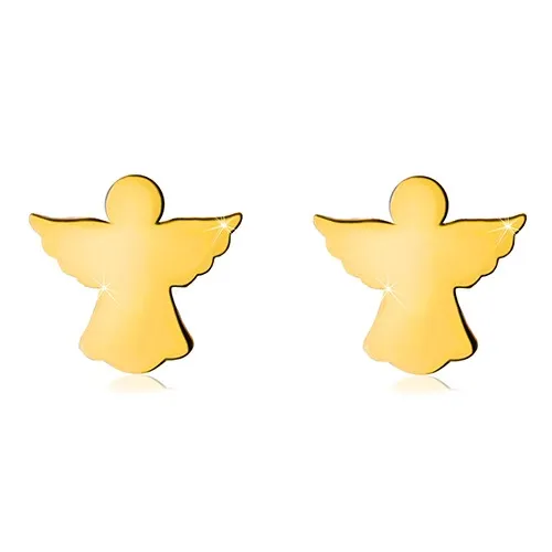 Náušnice v žltom zlate 585 - vyrezávaný obrys anjelika s rozprestretými krídlami, puzetky