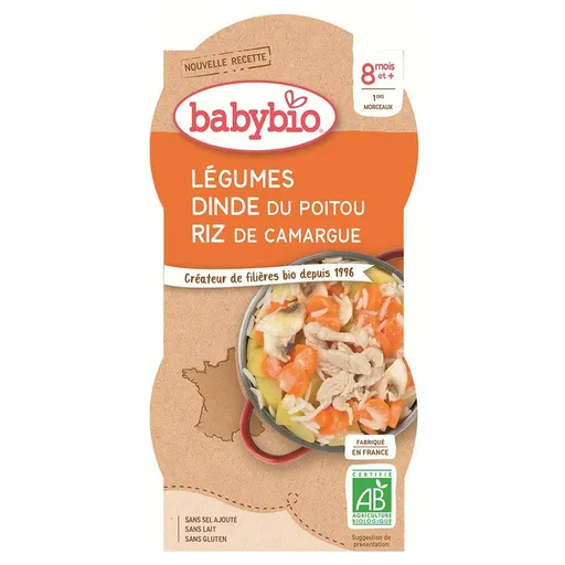 BABYBIO menu zelenina s morčacím mäsom a ryžou 2x200 g