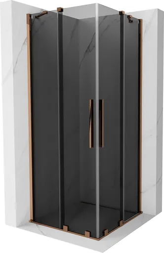 MEXEN/S - Velar Duo sprchovací kút, posuvné dvere 90 x 90, grafit, ružové zlato 871-090-090-42-60