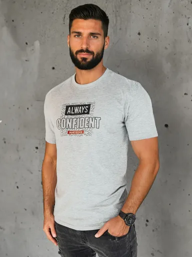 Šedé pánske tričko s potlačou Dstreet RX5406