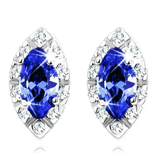 Náušnice zo striebra 925, zrnko tmavomodrej farby s čírym obrysom, puzetky