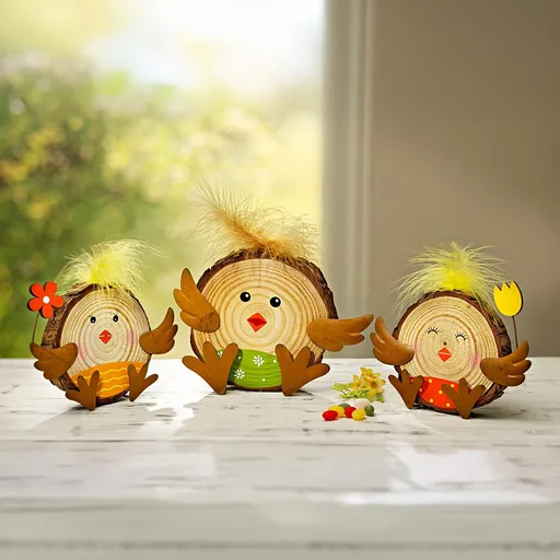Weltbild Dřevěná dekorace Kuřátka, sada 3 ks
