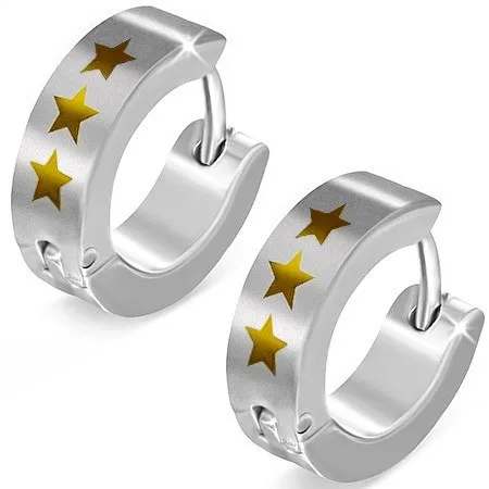 Lesklé kĺbové náušnice z ocele 316L, strieborná farba, tri svetlohnedé hviezdičky