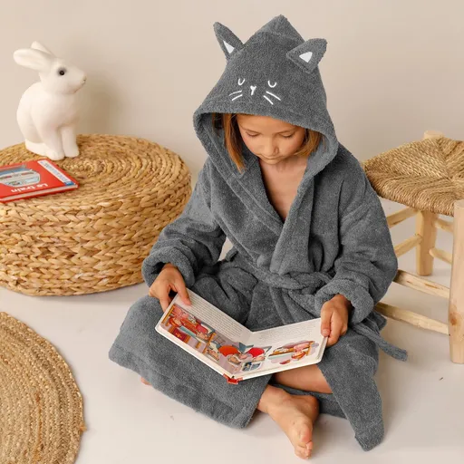 Detský župan z buklé froté zn. Colombine® s motívom mačky na kapucni