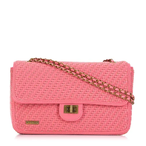 Dámska zapletaná crossbody kabelka Wittchen s retiazkou, ružová 98-4Y-010-P