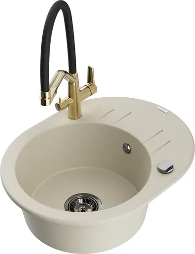 MEXEN/S MEXEN/S - Kevin granitový drez 1-miska vrátane batérie Duo, béžová 6517-69-671701-57-B