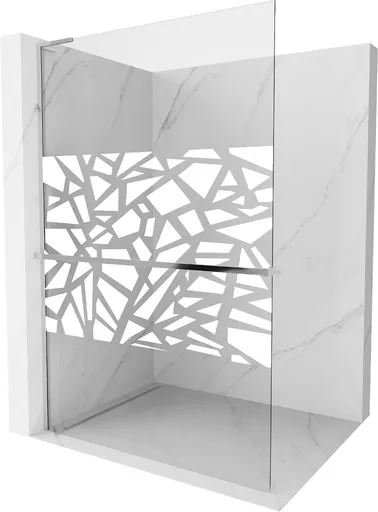 MEXEN/S - Kioto+ L Sprchová zástena WALK-IN s poličkou a držiakom uterákov 70 x 200, biely vzor, chróm 800-070-123-01-85