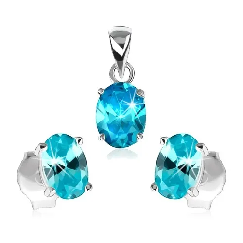 Strieborná sada 925 - prívesok a náušnice, svetlomodrý zirkónový ovál