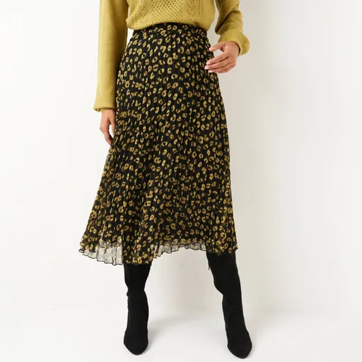 Plisovaná midi sukňa s leoparďou potlačou