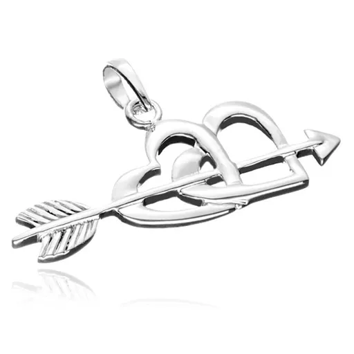 Strieborný prívesok 925 - zamilované srdcia so šípom