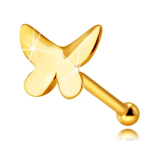 Piercing do nosa z 9K žltého zlata - motýľ s plochým povrchom a mierne zahnutými krídlami