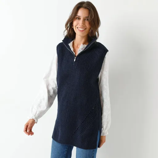 Dlhá vesta so stojačikom na zips