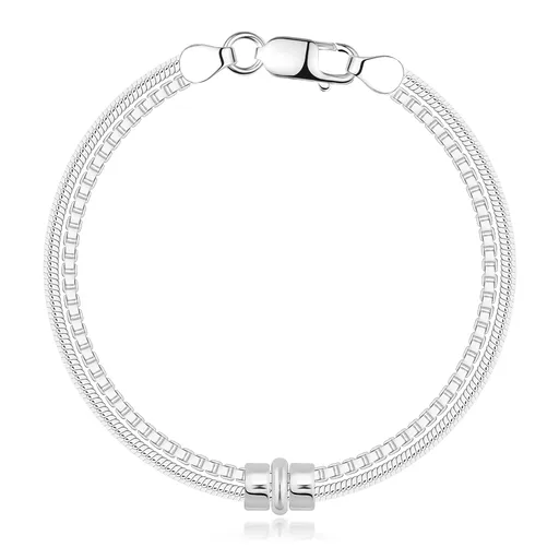 Náramok v striebre 925 - dvojitá retiazka, užší a širšie ovály