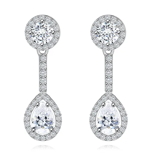 Puzetové náušnice v 9K zlate - zirkónový kruh a slzička ohraničené trblietavou kontúrou