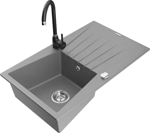 MEXEN/S MEXEN/S - Cesar granitový drez s odkvapkávačom vrátane batérie Telma, šedá 6514-71-670200-70