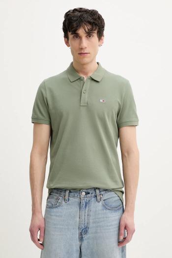 Bavlnené polo tričko Tommy Jeans pánske, zelená farba, jednofarebné, DM0DM20676
