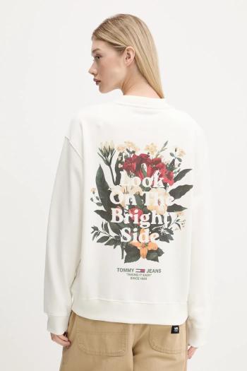 Bavlnená mikina Tommy Jeans béžová farba, s potlačou, DW0DW21368