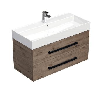 Kúpeľňová skrinka s čiernou úchytkou a umývadlom SAT Cube Way 100x53x46 cm dub Wellington mat CUBE46C1002DWSAT