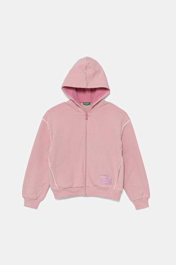 Detská bavlnená mikina United Colors of Benetton ružová farba, s kapucňou, jednofarebná, 3UNIC504T