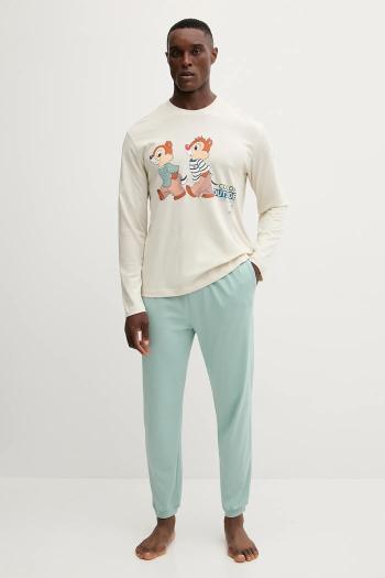 Bavlnené pyžamo United Colors of Benetton béžová farba, s potlačou, 30964P02Y